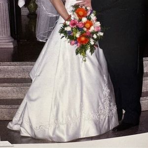 Wedding dress.  White, two piece.  Skirt with lace up top.
